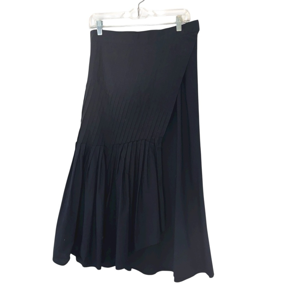 Merlette Asymmetrical Wrap Skirt Pleated Midi Statement 12 Black Cotton